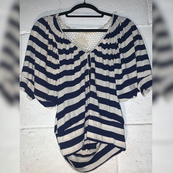 Navy and Cream Striped Shirt with Lace Back! - Picture 1 of 4